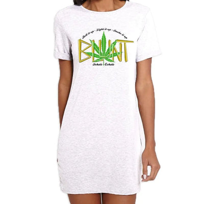 Blunt Inhale Exhale Marijuana Short Sleeve T-Shirt Dress XL / White