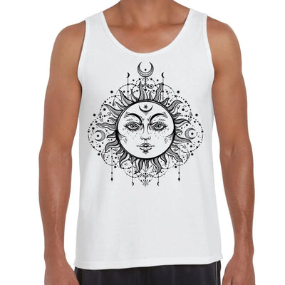 Boho Sun Hipster Tattoo Large Print Men's Vest Tank Top Medium / White