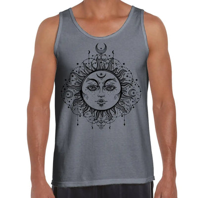 Boho Sun Hipster Tattoo Large Print Men's Vest Tank Top XL / Light Grey