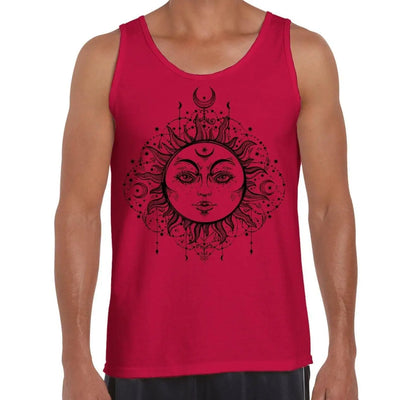 Boho Sun Hipster Tattoo Large Print Men's Vest Tank Top XXL / Red