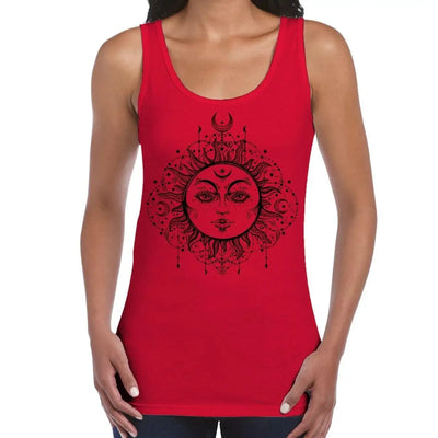 Boho Sun Hipster Tattoo Large Print Women's Vest Tank Top Large / Red