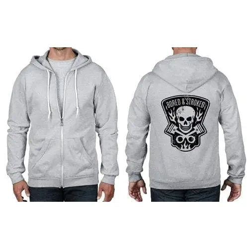 Bored & Stroked Biker Full Zip Hoodie XL / Heather Grey