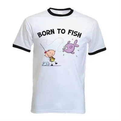 Born To Fish Ringer T-Shirt XL / White