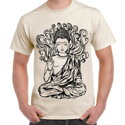 Buddha Design Large Print Men's T-Shirt XL / Cream