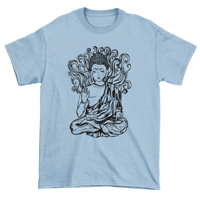 Buddha Design Large Print Men's T-Shirt XL / Light Blue