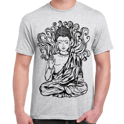 Buddha Design Large Print Men's T-Shirt XL / Light Grey