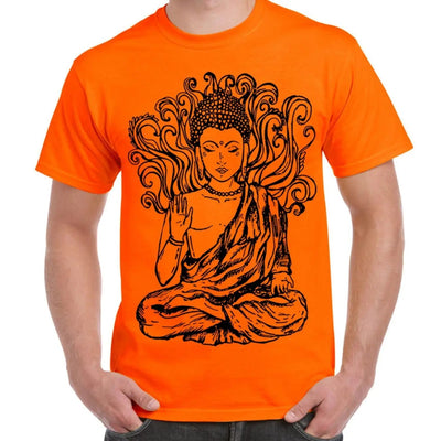 Buddha Design Large Print Men's T-Shirt XL / Orange