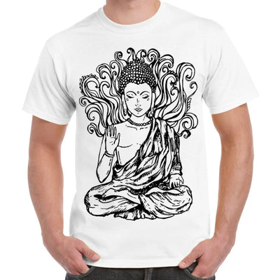 Buddha Design Large Print Men's T-Shirt XL / White