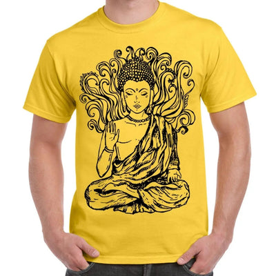 Buddha Design Large Print Men's T-Shirt XL / Yellow