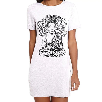 Buddha Design Large Print Women's T-Shirt Dress M
