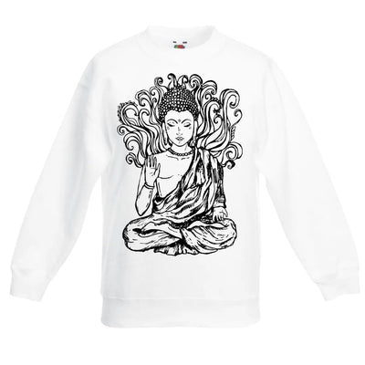 Buddha Large Print Children's Toddler Kids Sweatshirt Jumper 7-8 / White