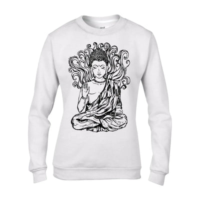 Buddha Large Print Women's Sweatshirt Jumper L / White