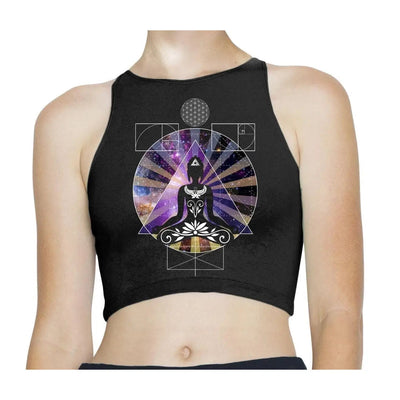 Buddha Psychedelic Trip Hipster Sleeveless High Neck Crop Top M / Black