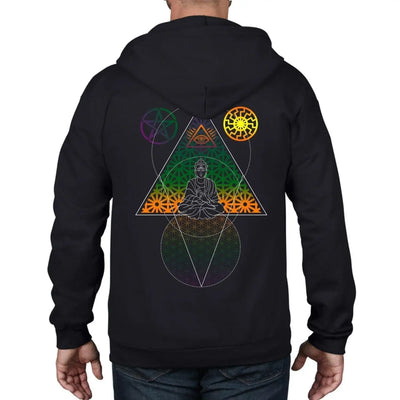 Buddha Third Eye Psychedelic Hipster Full Zip Hoodie L / Black