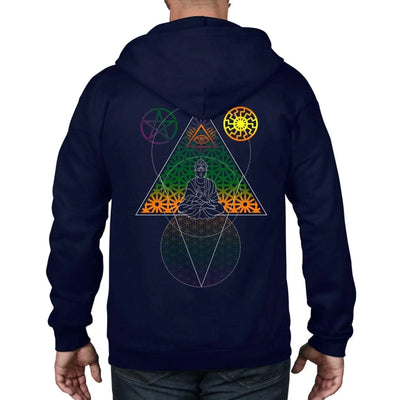 Buddha Third Eye Psychedelic Hipster Full Zip Hoodie L / Navy Blue