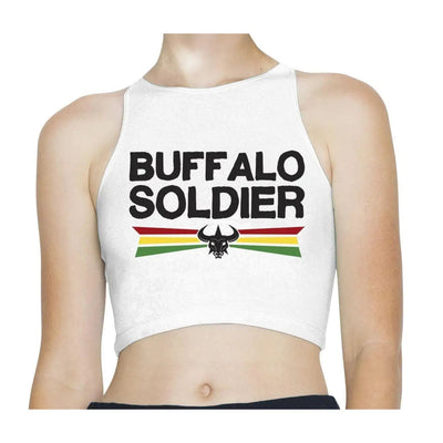 Buffalo Soldier Reggae Sleeveless High Neck Crop Top M / White