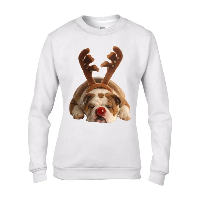 Bulldog Rudolph Reindeer Cute Christmas Women&