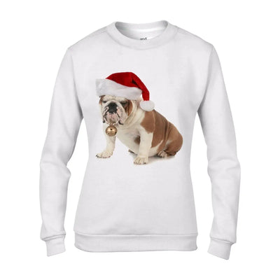 Bulldog With Santa Claus Hat Christmas Women's Jumper \ Sweater XL