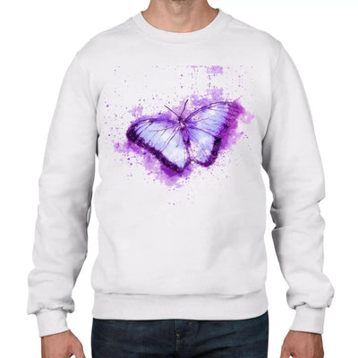 Butterfly Drawing Purple Men's Sweatshirt Jumper L / White