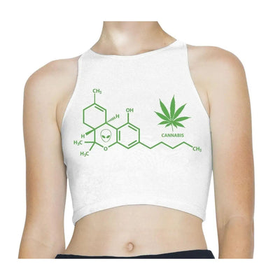 Cannabis Chemical Formula Hipster Sleeveless High Neck Crop Top S / White