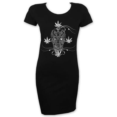 Cannabis Sugar Skull T Shirt Dress