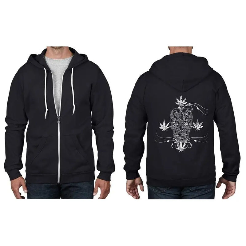 Cannabis Sugar Skull Tattoo Full Zip Hoodie