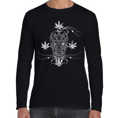 Cannabis Sugar Skull Tattoo Long Sleeve T-Shirt