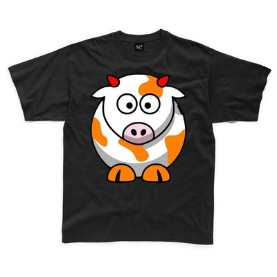 Cartoon Cow Farm Yard Animal Children's Unisex T Shirt 3-4 / Black