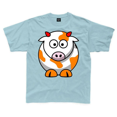 Cartoon Cow Farm Yard Animal Children's Unisex T Shirt 3-4 / Light Blue