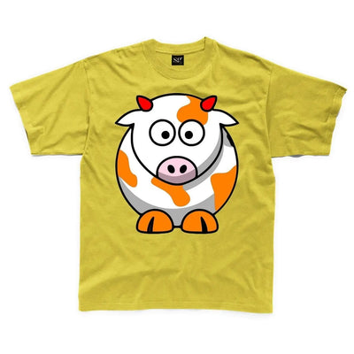 Cartoon Cow Farm Yard Animal Children's Unisex T Shirt 3-4 / Yellow