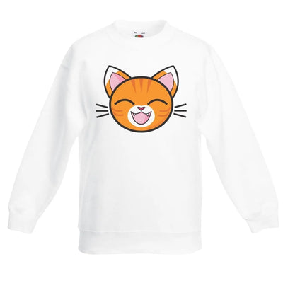 Cartoon Ginger Tabby Cat Cute Animals Children's Toddler Kids Sweatshirt Jumper 3-4 / White