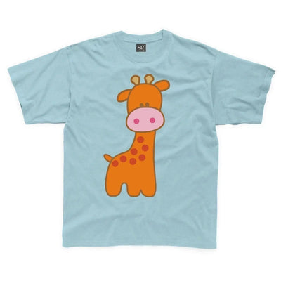 Cartoon Giraffe Children's Unisex T Shirt 9-10 / Light Blue