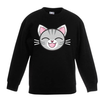 Cartoon Grey Tabby Cat Cute Animals Children's Toddler Kids Sweatshirt Jumper 5-6 / Black