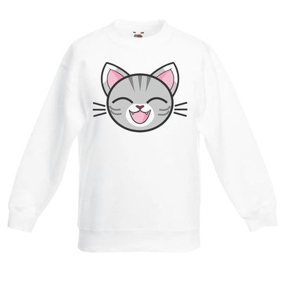 Cartoon Grey Tabby Cat Cute Animals Children's Toddler Kids Sweatshirt Jumper 5-6 / White