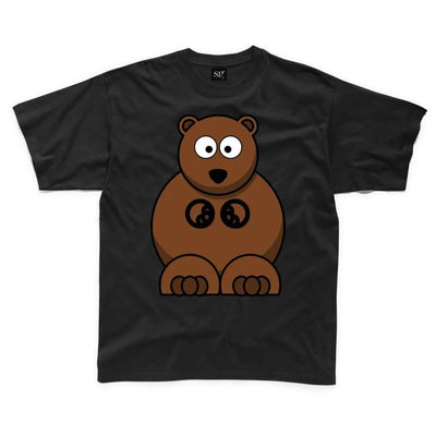 Cartoon Grizzly Bear Children's Unisex T Shirt 5-6 / Black