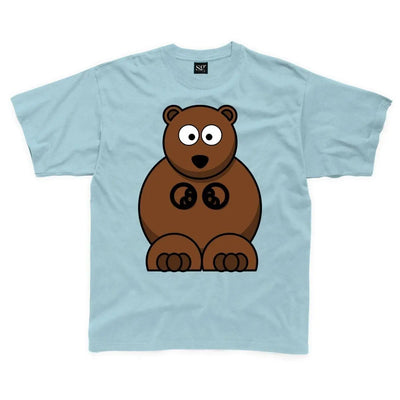 Cartoon Grizzly Bear Children's Unisex T Shirt 5-6 / Light Blue