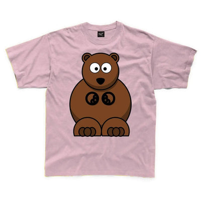 Cartoon Grizzly Bear Children's Unisex T Shirt 5-6 / Light Pink