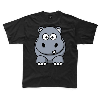Cartoon Hippopotamus Children's Unisex T Shirt 3-4 / Black