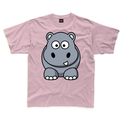 Cartoon Hippopotamus Children's Unisex T Shirt 3-4 / Light Pink