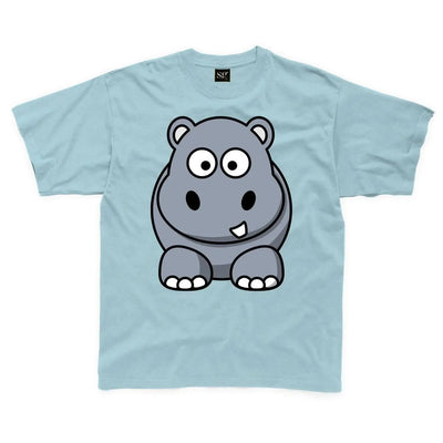 Cartoon Hippopotamus Children's Unisex T Shirt 7-8 / Light Blue