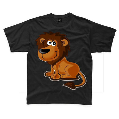 Cartoon Lion Children's Unisex T Shirt 7-8 / Black