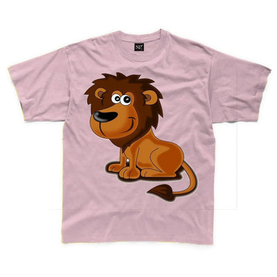 Cartoon Lion Children's Unisex T Shirt 7-8 / Light Pink