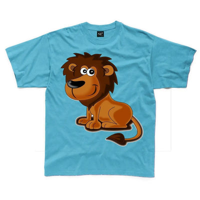Cartoon Lion Children's Unisex T Shirt 7-8 / Sapphire Blue
