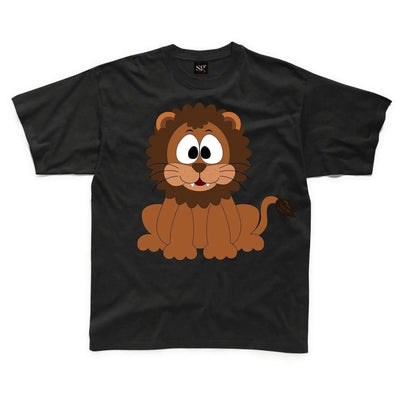 Cartoon Lion Seated Children's Unisex T Shirt 5-6 / Black