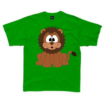 Cartoon Lion Seated Children's Unisex T Shirt 7-8 / Kelly Green