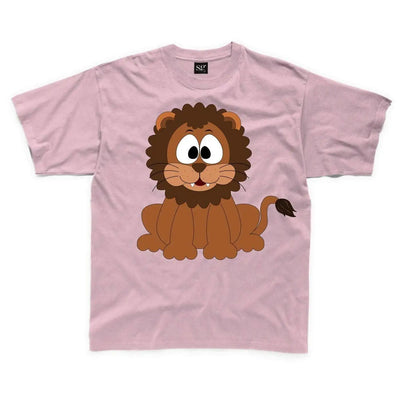 Cartoon Lion Seated Children's Unisex T Shirt 7-8 / Light Pink