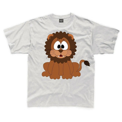 Cartoon Lion Seated Children's Unisex T Shirt 7-8 / White