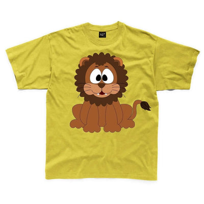Cartoon Lion Seated Children's Unisex T Shirt 7-8 / Yellow