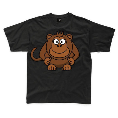 Cartoon Monkey Children's Unisex T Shirt 3-4 / Black