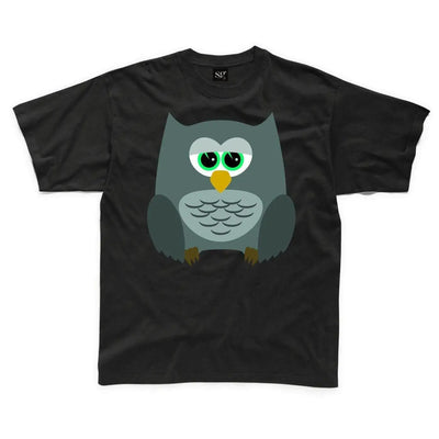 Cartoon Owl Bird Children's Unisex T Shirt 3-4 / Black